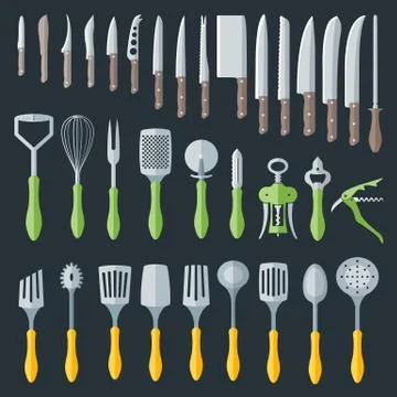 Flat kitchenware cutlery tools set イラスト素材
