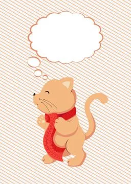 Flat Kitty with thought cloud vector illustration. Cat and thinking bubble Stock Illustration