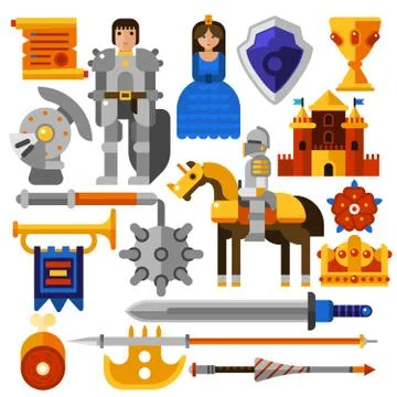 Flat Knight Icons Set Stock Illustration
