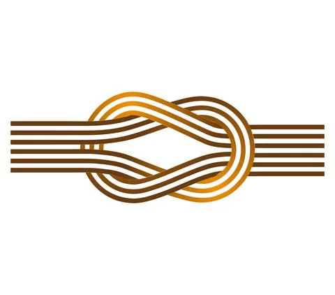 Flat knot. Square knot. Reef knot. Two golden ropes intertwined Stock Illustration