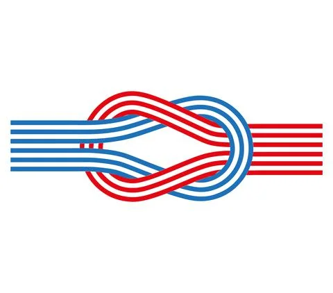 Flat knot. Square knot. Reef knot. Blue and red ropes intertwined Stock Illustration