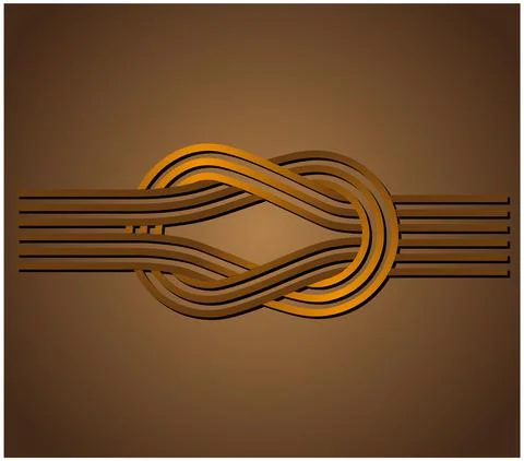 Flat knot. Square knot. Reef knot. Two golden ropes intertwined. Dark background Stock Illustration