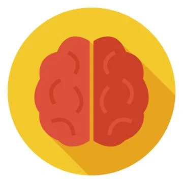 Flat Knowledge and Wisdom Brain Circle Icon with Long Shadow Stock Illustration