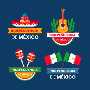 Flat labels collection for mexico independence celebration Illustrazione stock