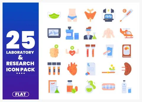Flat laboratory and research icon pack with medical. science and health sym.. Stock Illustration