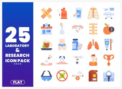 Flat Laboratory and Research Icon Pack featuring medical and scientific ele.. Stock Illustration