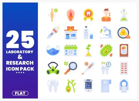 Flat laboratory and research icons set with medical equipment and symbols o.. Stock Illustration