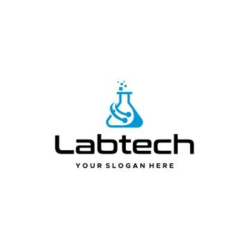 Flat Labtech Volumetrik Flask circuit logo design Illustrazione stock