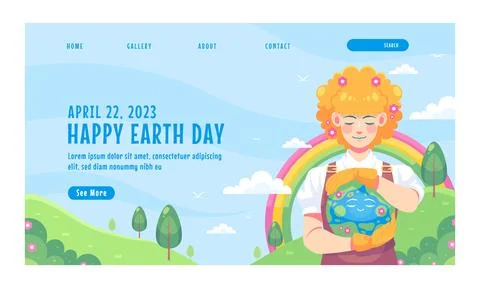 Flat landing page template for earth day celebration Stock Illustration