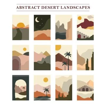 Flat Landscape background Desert and mountain Stock Illustration