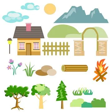 Flat Landscape Design Elements Set Vector Illustration Stock Illustration
