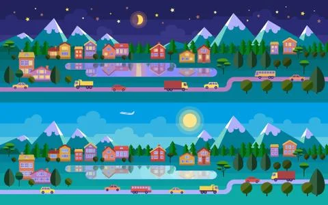 Flat landscape illustration. Stock Illustration