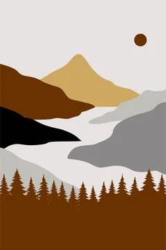 Flat landscape mountain view wall art decor Stock Illustration