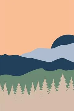 Flat landscape mountain view wall art decor Stock Illustration