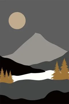 Flat landscape mountain view wall art decor Stock Illustration