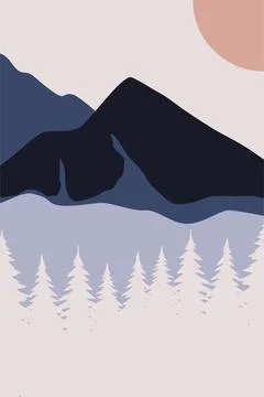 Flat landscape mountain view wall art decor Stock Illustration