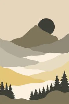 Flat landscape mountain view wall art decor Stock Illustration