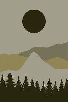 Flat landscape mountain view wall art decor Stock Illustration