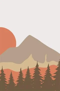 Flat landscape mountain view wall art decor Stock Illustration