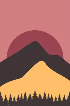 Flat landscape mountain view wall art decor Stock Illustration