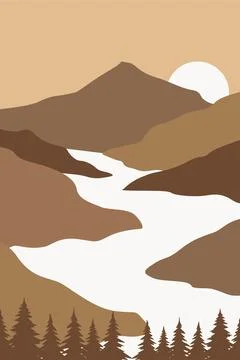 Flat landscape mountain view wall art decor Stock Illustration