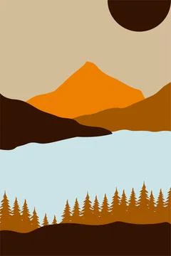 Flat landscape mountain view wall art decor Stock Illustration