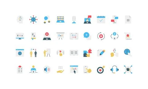 Flat Language Learning and Education Icon Set Stock Illustration