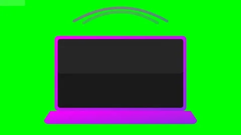 Flat Laptop Icon with Radiating Magenta and Violet Wireless Signal Arcs on .. 動画素材 346611213