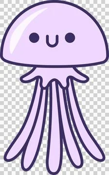 Flat lavender jellyfish is floating on transparent background, dome bell, glossy Stock Illustration