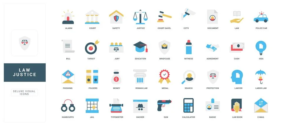 Flat Law and Justice Icon Set Collection Stock Illustration