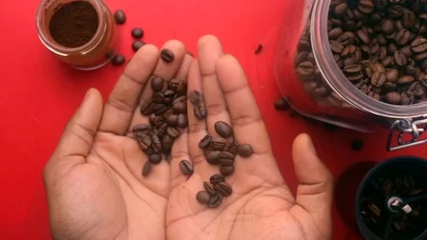 Flat lay 90 degree of person making espresso coffee - 25 s Stock Footage 130033154