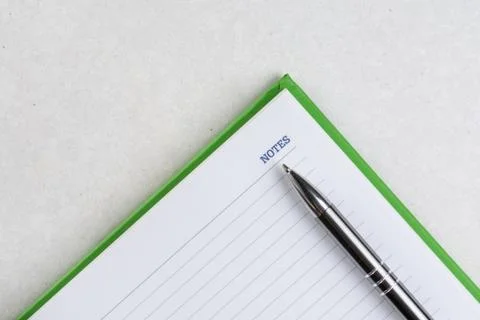 Flat lay above business notes with pen on the white marble Foto stock