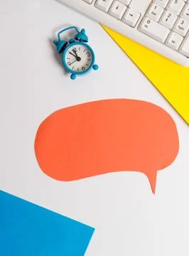 Flat lay above table with copy space on the bubble paper with clock and paper Stock Photos