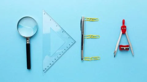 Flat lay abstract composition with innovation elements Stock Photos