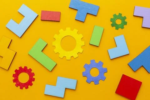 Flat lay abstract composition with innovation elements Stock-Fotos