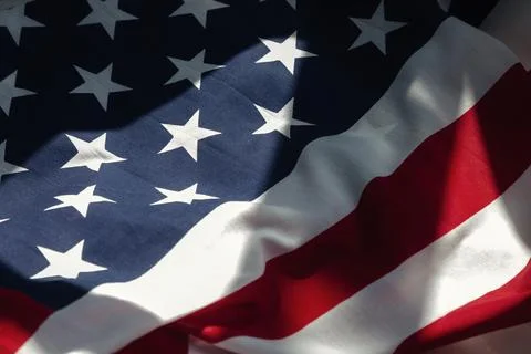 Flat lay of american flag background banner in shadow with copy text space, f Foto stock