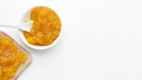 Flat lay apricots jam bread Stock Photos