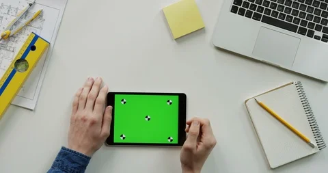 Flat lay of the architect work desk with a laptop and black horizontal tablet 스톡 동영상 96187579