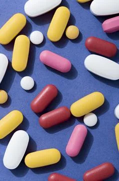 Flat lay assortment pills Stock Photos