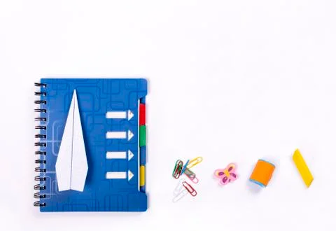 Flat lay, back to school , copy space, workspace, educational process Foto stock