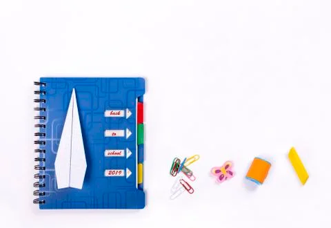 Flat lay, back to school , copy space, workspace, educational process Foto stock