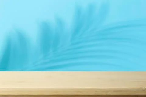 Flat lay  background. Minimal  background with shadows of palms and empty woo Stock Photos