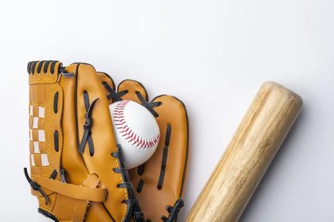 Flat lay baseball glvoe. High quality beautiful photo concept Stock Photos