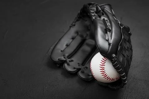 Flat lay baseball inside glove Stock Photos