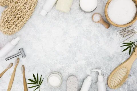 Flat lay bath concept accessories with copy space Beautiful photo Foto stock