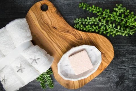 Flat lay of bath cube Stock Photos