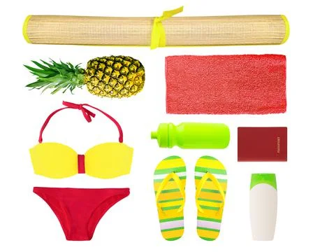 Flat lay of beach clothes Fotos de archivo