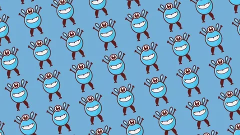 Flat lay beautiful cute blue character monster with many big eyes 스톡 동영상 308061735