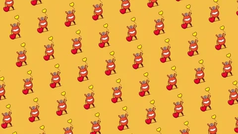 Flat lay beautiful cute red character monster with big eyes holding love balloon Video stock 308061727