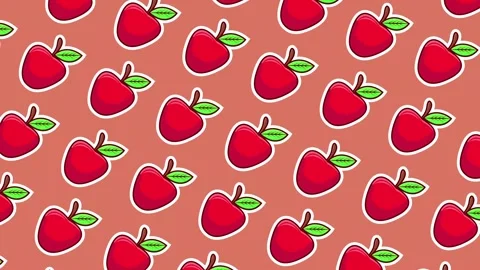 Flat lay beautiful red apple with leaves summer fruit icon animation 動画素材 308061807
